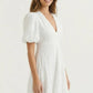 Light women's dress - puff-sleeve, A-line with embroidery, for casual wear