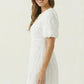 Light women's dress - puff-sleeve, A-line with embroidery, for casual wear