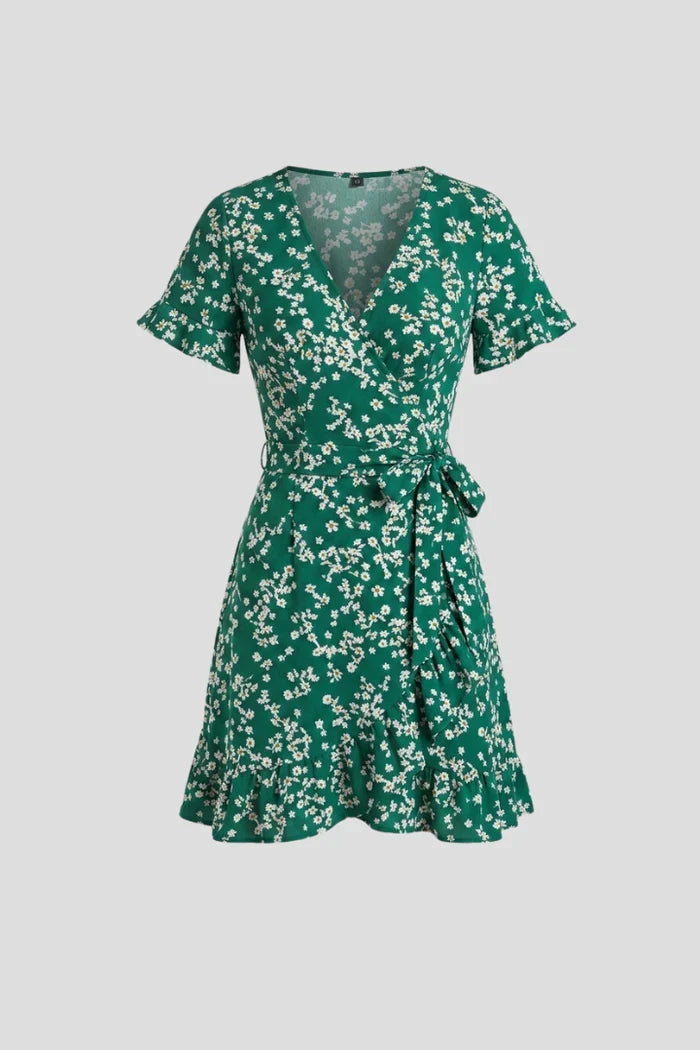 wrap v-neck, floral print, chiffon, for warm-weather occasions – Light women's dress