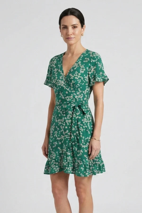 wrap v-neck, floral print, chiffon, for warm-weather occasions – Light women's dress