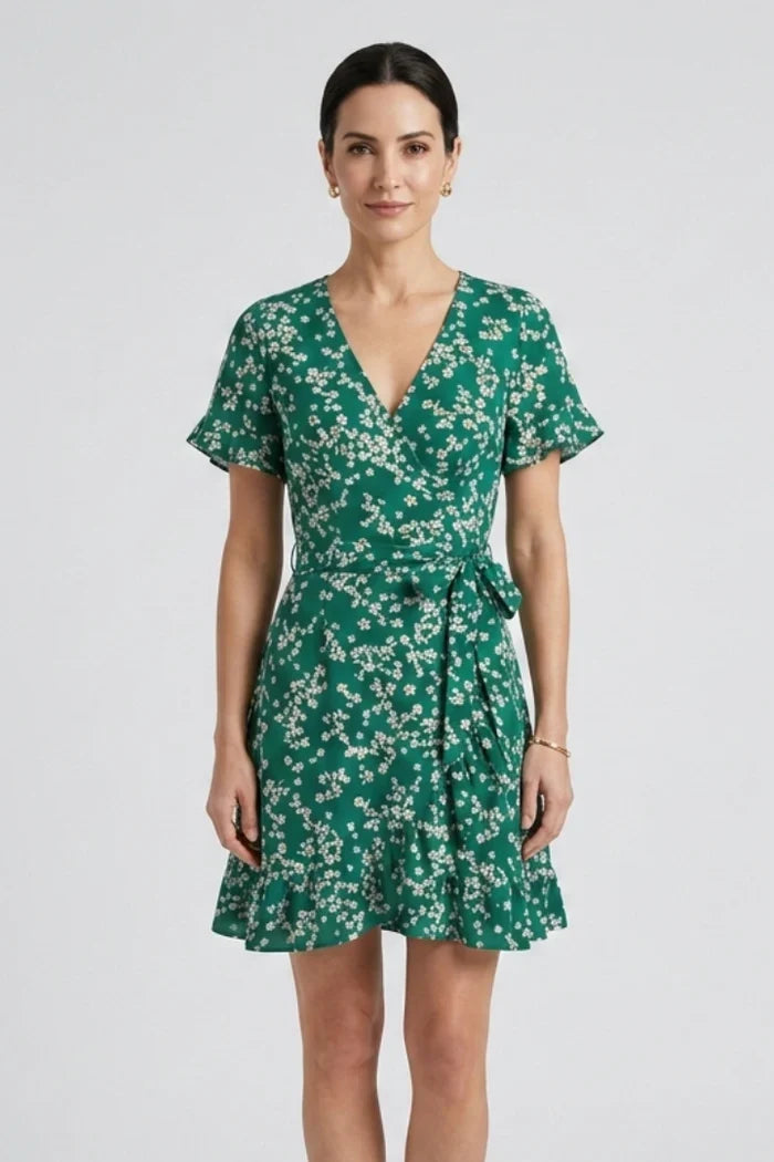 wrap v-neck, floral print, chiffon, for warm-weather occasions – Light women's dress