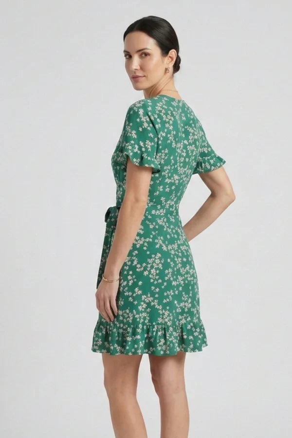 wrap v-neck, floral print, chiffon, for warm-weather occasions – Light women's dress