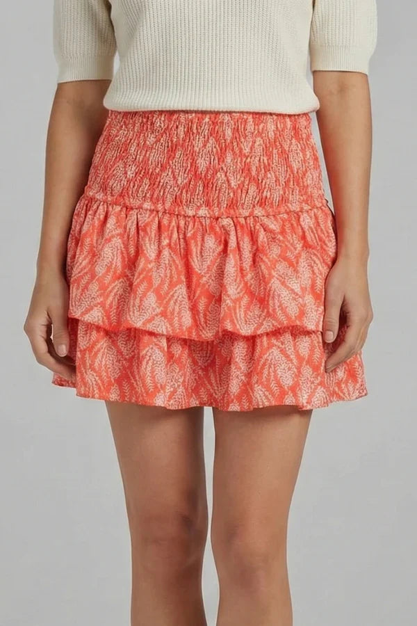 Light women's pleated floral short skirt - ruffled layers, polyester, casual wear