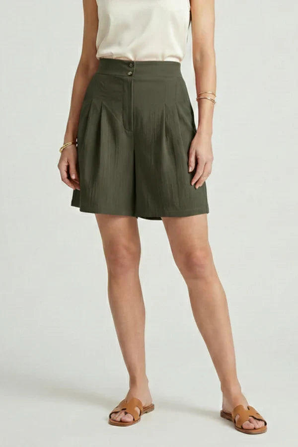 Plush women's shorts - high-waist, wide-leg, relaxed-fit, polyester, everyday wear