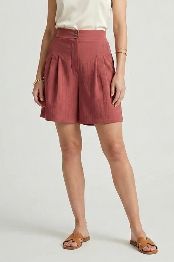 Plush women's shorts - high-waist, wide-leg, relaxed-fit, polyester, everyday wear