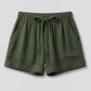 Women's Breathable Shorts - Pleated Pocket, Wide-Leg, Cotton Blend, Casual Wear, Pull-On Style