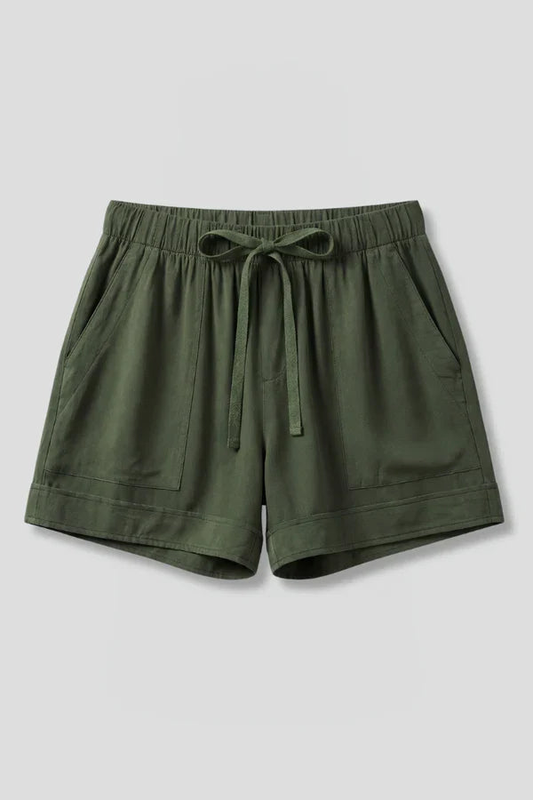 Women's Breathable Shorts - Pleated Pocket, Wide-Leg, Cotton Blend, Casual Wear, Pull-On Style