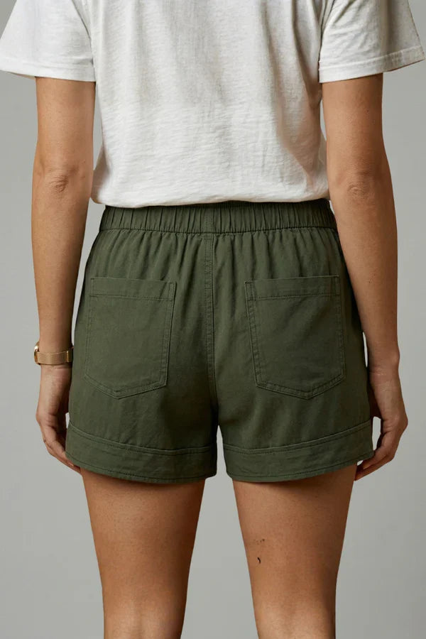 Women's Breathable Shorts - Pleated Pocket, Wide-Leg, Cotton Blend, Casual Wear, Pull-On Style