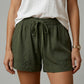 Women's Breathable Shorts - Pleated Pocket, Wide-Leg, Cotton Blend, Casual Wear, Pull-On Style