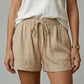 Women's Breathable Shorts - Pleated Pocket, Wide-Leg, Cotton Blend, Casual Wear, Pull-On Style