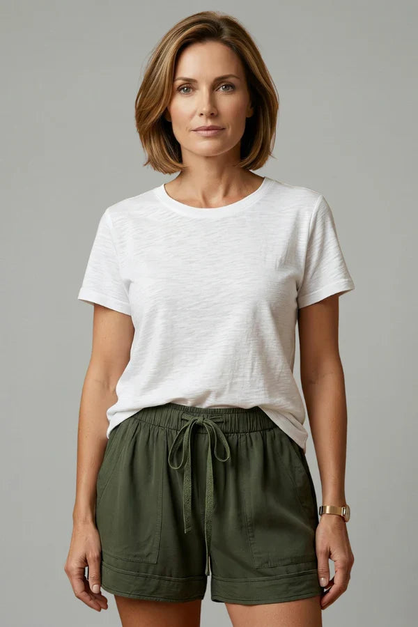 Women's Breathable Shorts - Pleated Pocket, Wide-Leg, Cotton Blend, Casual Wear, Pull-On Style