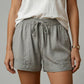 Women's Breathable Shorts - Pleated Pocket, Wide-Leg, Cotton Blend, Casual Wear, Pull-On Style