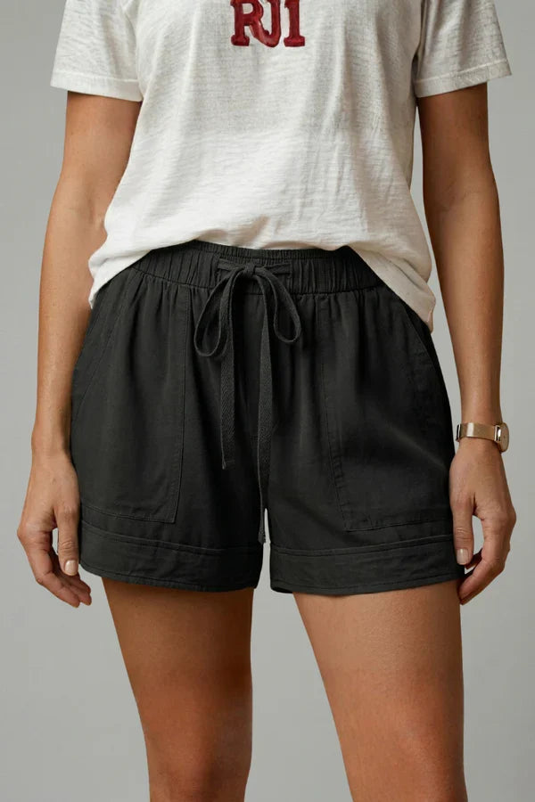 Women's Breathable Shorts - Pleated Pocket, Wide-Leg, Cotton Blend, Casual Wear, Pull-On Style