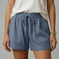 Women's Breathable Shorts - Pleated Pocket, Wide-Leg, Cotton Blend, Casual Wear, Pull-On Style