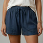 Women's Breathable Shorts - Pleated Pocket, Wide-Leg, Cotton Blend, Casual Wear, Pull-On Style