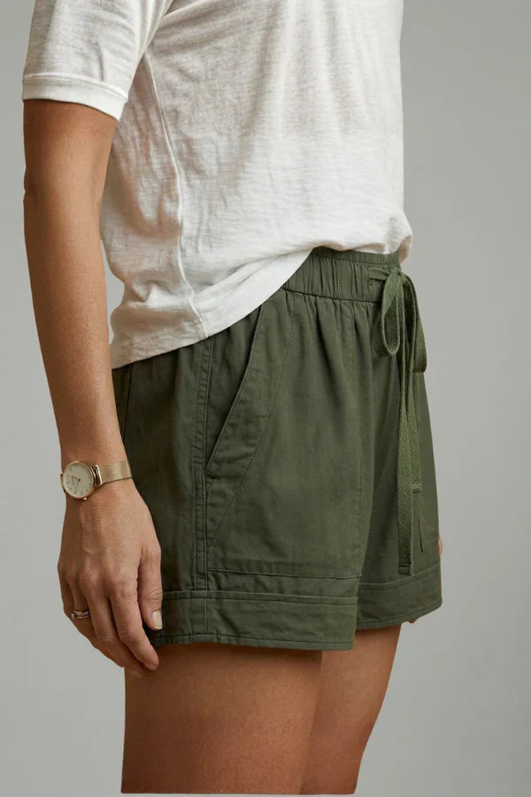 Women's Breathable Shorts - Pleated Pocket, Wide-Leg, Cotton Blend, Casual Wear, Pull-On Style