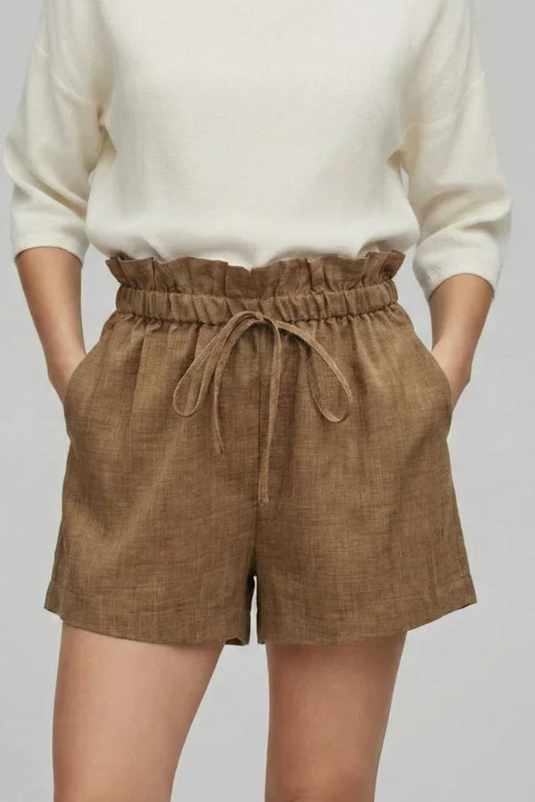 high waist lace-up, loose wide-leg, cotton, versatile casual wear – Light women's shorts
