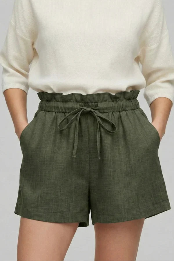 high waist lace-up, loose wide-leg, cotton, versatile casual wear – Light women's shorts