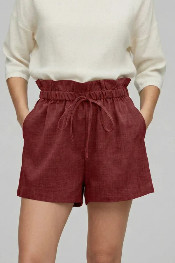 high waist lace-up, loose wide-leg, cotton, versatile casual wear – Light women's shorts