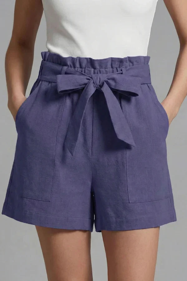 high-waisted wide-leg with pockets, cotton-linen blend, casual – Breathable women's shorts