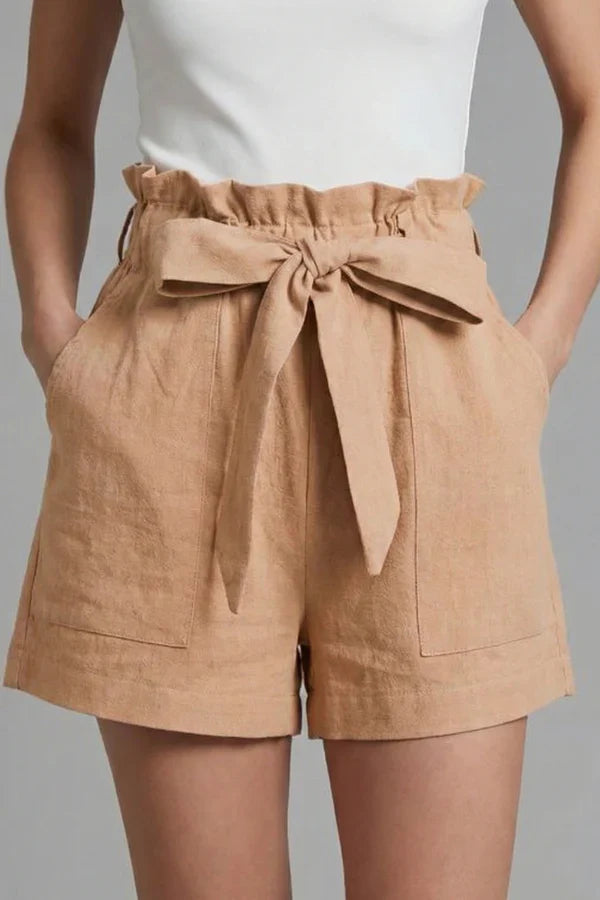 high-waisted wide-leg with pockets, cotton-linen blend, casual – Breathable women's shorts