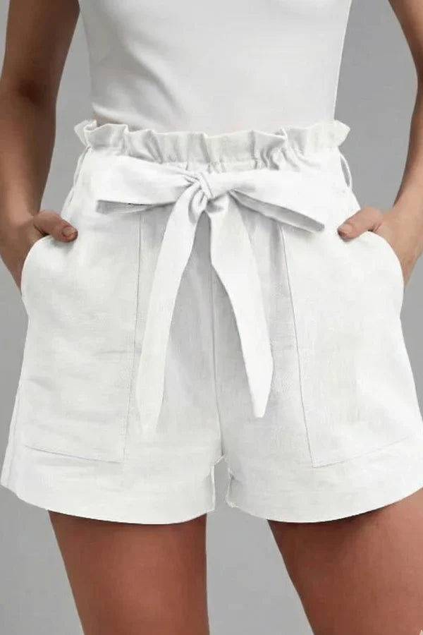 high-waisted wide-leg with pockets, cotton-linen blend, casual – Breathable women's shorts