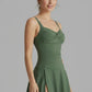 sleeveless ruched-bust, nylon, for pool – Fast-dry flattering women's skirted swimsuit