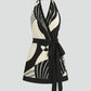 Light women's halter dress - flattering wrap waist, Scandinavian graphic print, polyester, for summer events