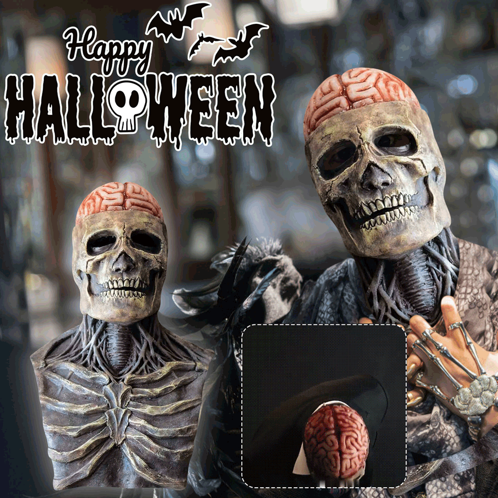 Full Head Halloween Cosplay Accessory for Parties and Events – Realistic Movable Jaw Skeleton Mask with Hat