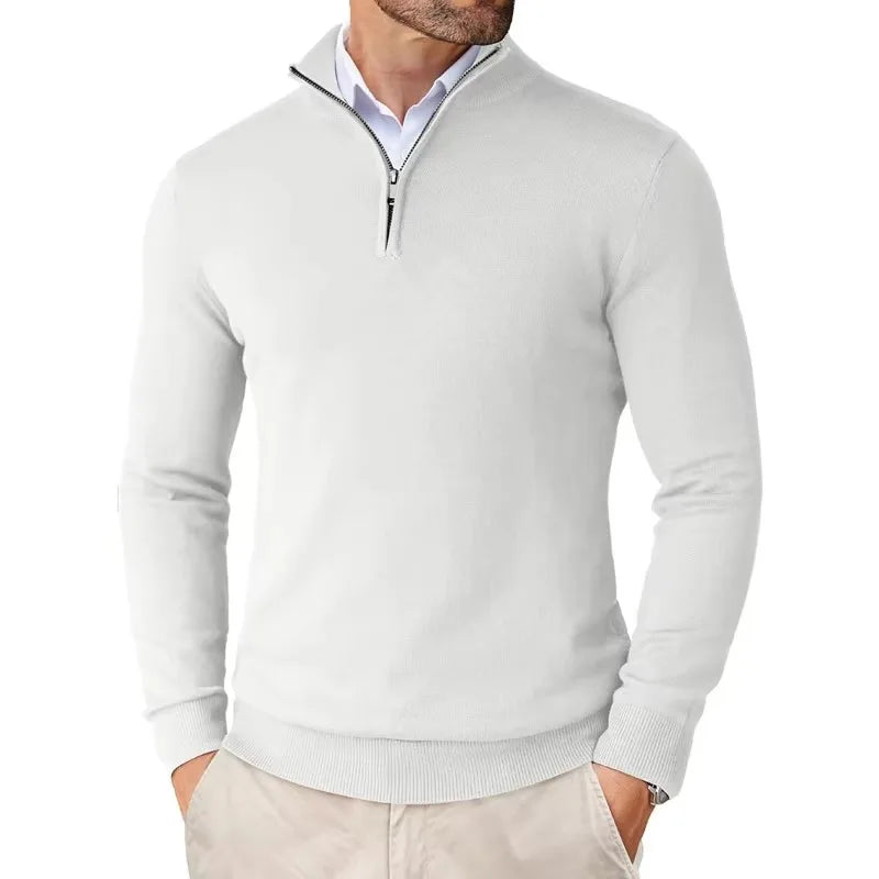Light Timeless Men’s Knit Sweater - Zip Collar, Cotton