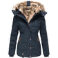 Women’s Warm Winter Coat - Quilted Midlength, Faux Fur Hood