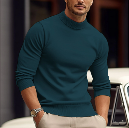 Plush Timeless Men's Sweater - Slim Mock Neck, Cotton, Casual