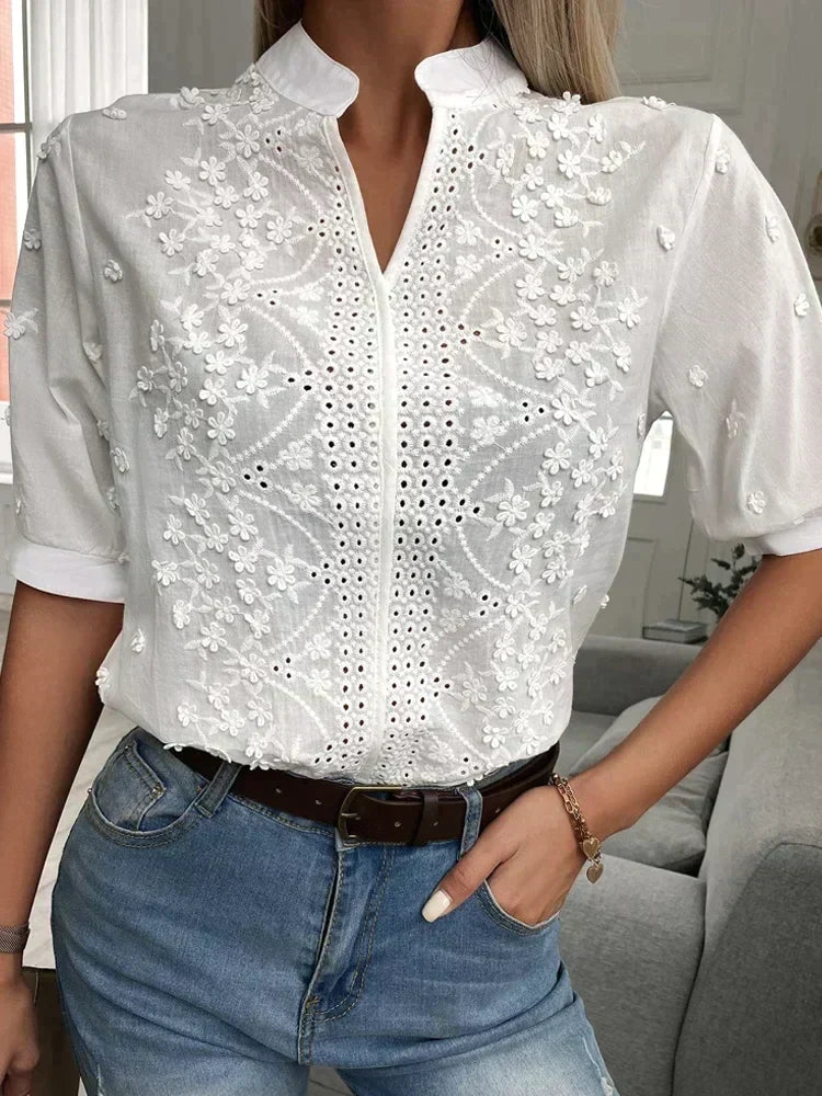 Elegant Women's Top - Flattering Fit Blouse for Going Out, Soft Breathable Fabric, Versatile Style for Casual and Formal Events-3