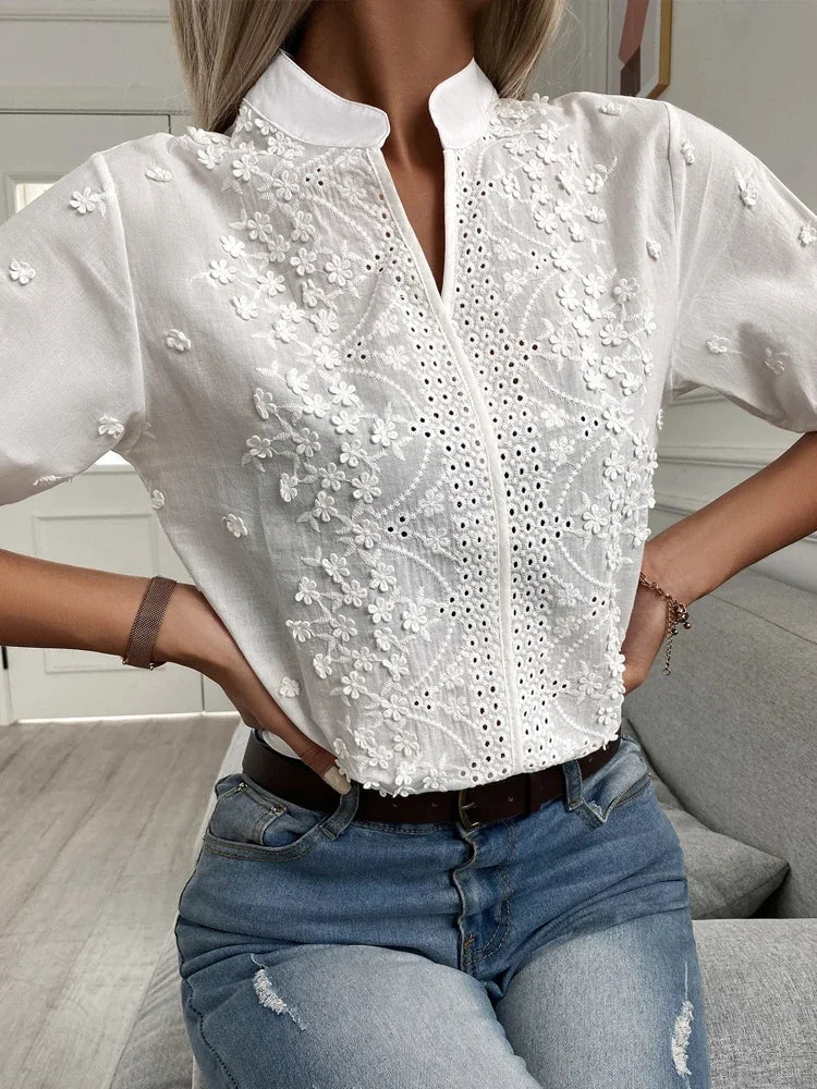 Elegant Women's Top - Flattering Fit Blouse for Going Out, Soft Breathable Fabric, Versatile Style for Casual and Formal Events-2