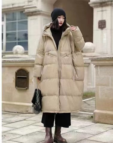Cozy Warm Women’s Down Coat - Mid Length, Velvet, Winter