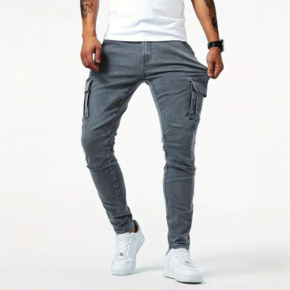 Stretch Cargo Jeans for Men, Comfortable Fit with Functional Pockets, Elastic Denim for Versatile Style-2