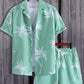 Men's Summer Set with Tropical Print, Lightweight Shirt and Shorts, Relaxed Fit for Warm Weather Casual Outings-5