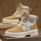 Men's Warm High-Top Boots - Lace-Up Leather Fabric, Winter