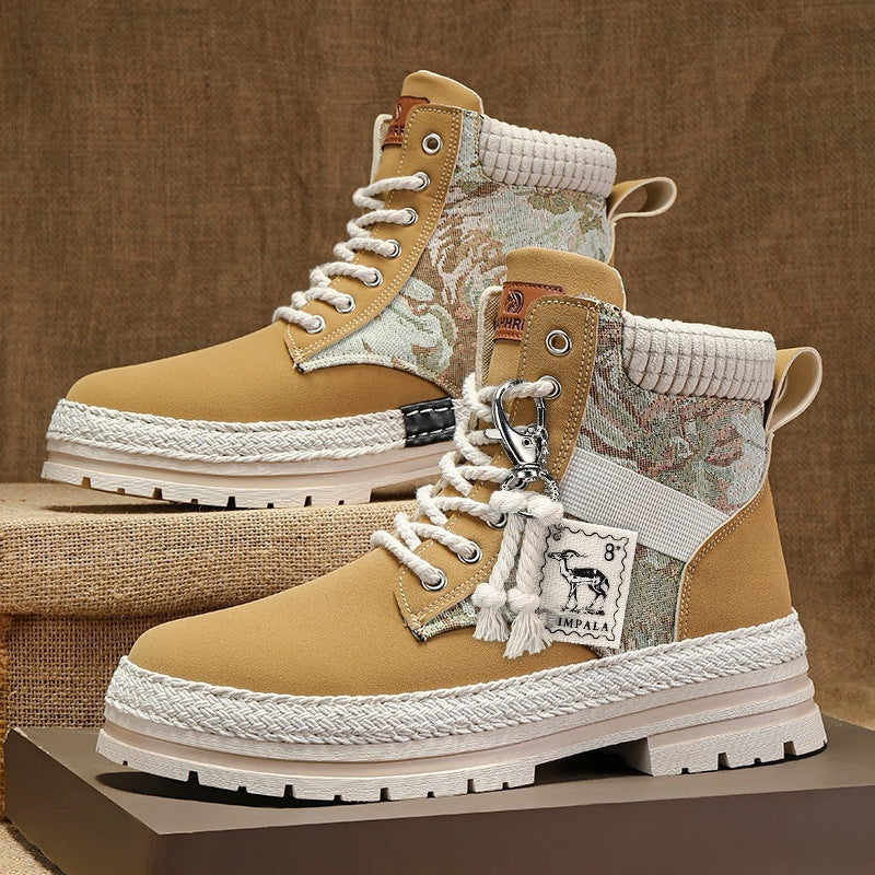 Men's Warm High-Top Boots - Lace-Up Leather Fabric, Winter