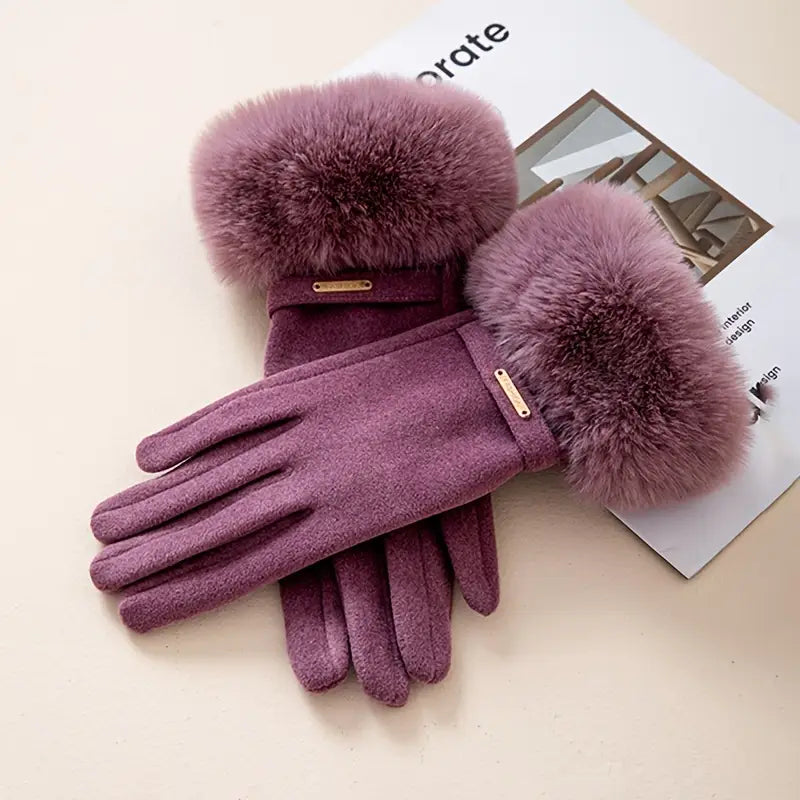 Women's Insulating Gloves - Fur Cuff, Suede, For Commuting