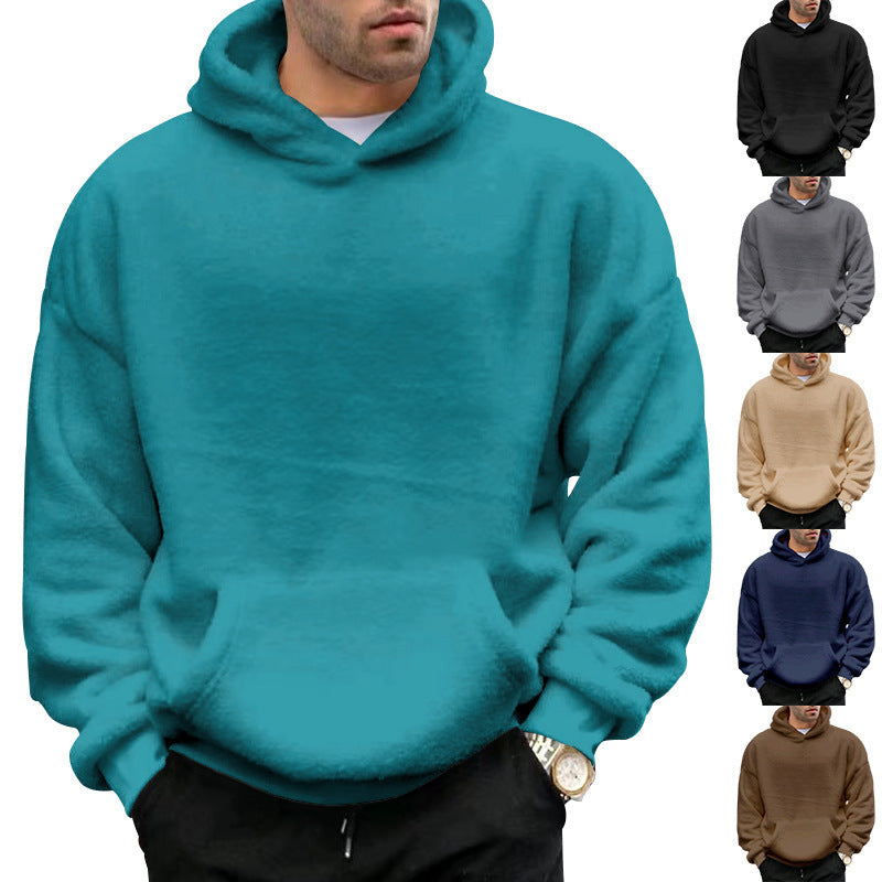 Plush Relaxed Men's Hoodie - Pullover, Double Velvet, Winter