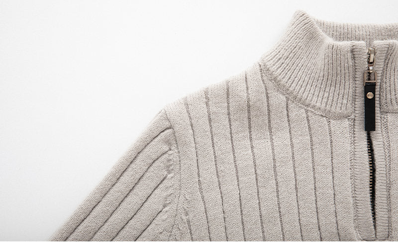 Men's Fitted Half Turtleneck Zip Sweater - Ribbed Knit