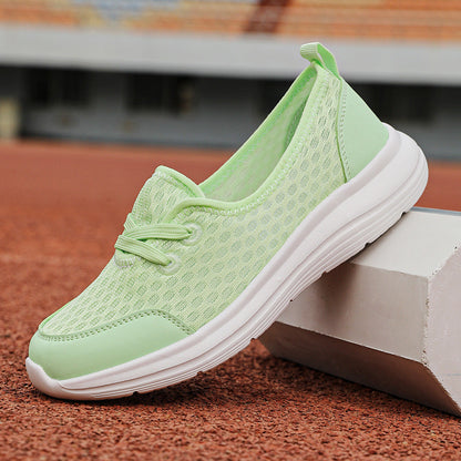 Light Breathable Women’s Lace-Up Sneakers - Low-Profile Round-Toe, Mesh Upper, For Regular Wear