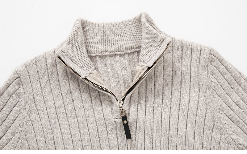 Men's Fitted Half Turtleneck Zip Sweater - Ribbed Knit
