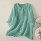 Plush women's shirt - Claudine collar, half-sleeve, relaxed fit, casual everyday wear with denim