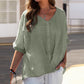 women's Breathable top - V-neck, short sleeve, relaxed fit, cotton-linen blend, casual wear
