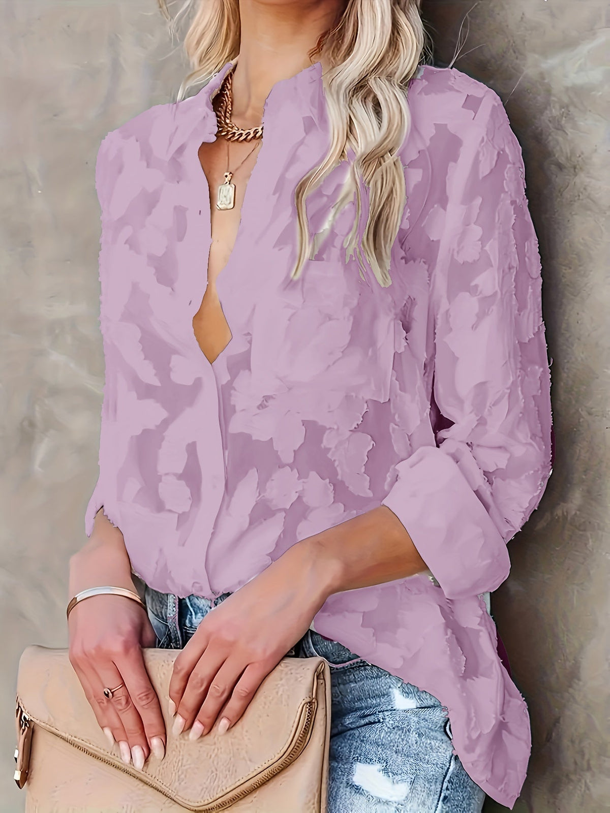 Variant image for Stylish White Women's Blouse, Lightweight and Breathable Long Sleeve Top for Summer Wear, Flattering Fit-6