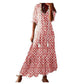Light Women's Dress - Bohemian Print, V-Neck, Long Sleeves, Mid Waist, Casual Regular Wear