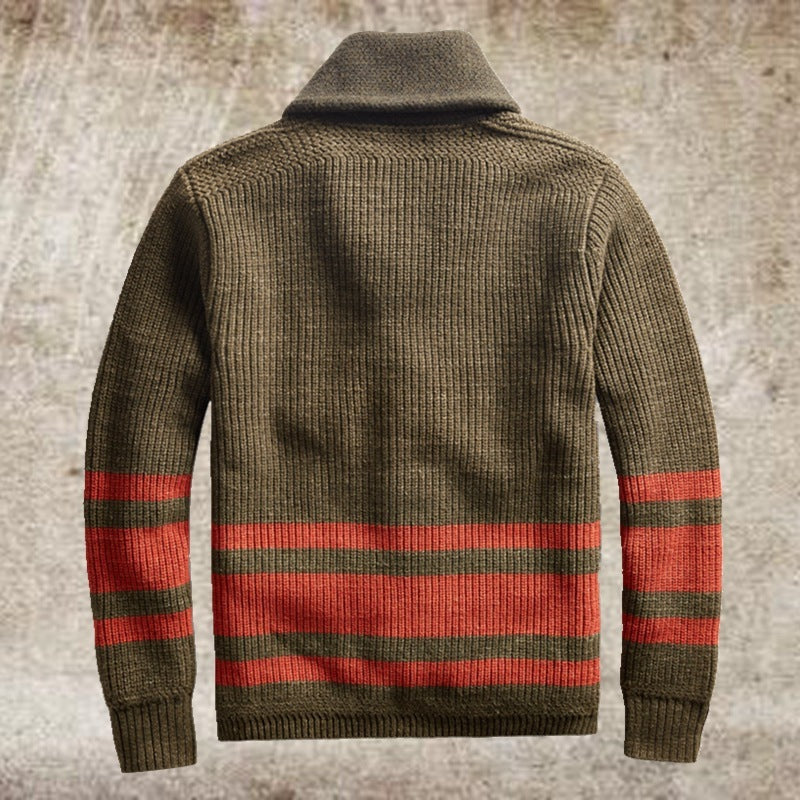 Mens Warm Cardigan Jacket - Shawl Collar, Cotton, Fall