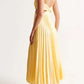 Elegant Pleated Satin Evening Dress with Deep V Neckline - Formal Wedding Guest Gown Available in Six Colors-2